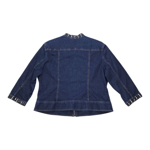 Ruby Rd Womens Denim Jacket Embellished Collar & Cuffs Size 18 Zip Stretch - Picture 2 of 13